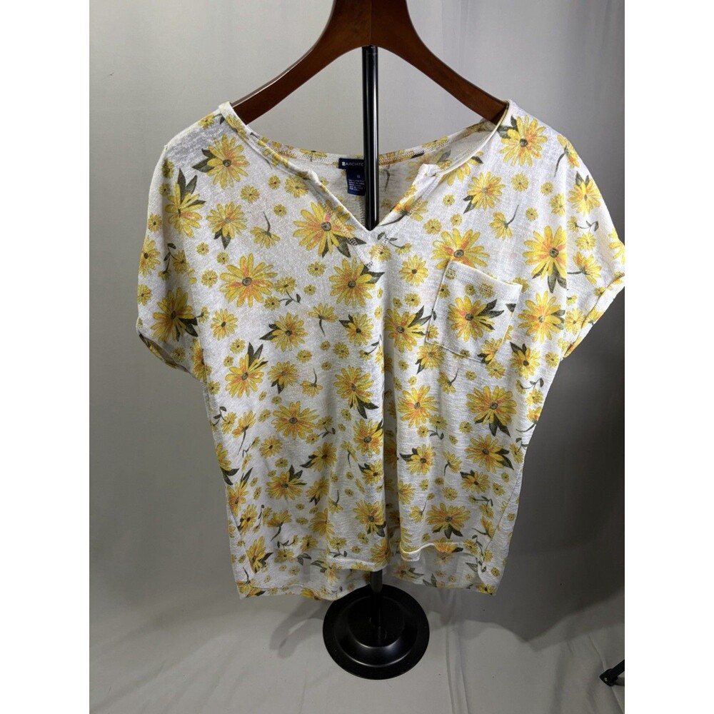 Architect Women's XL Sunflower Print White Short Sleeve V-Neck T-Shirt